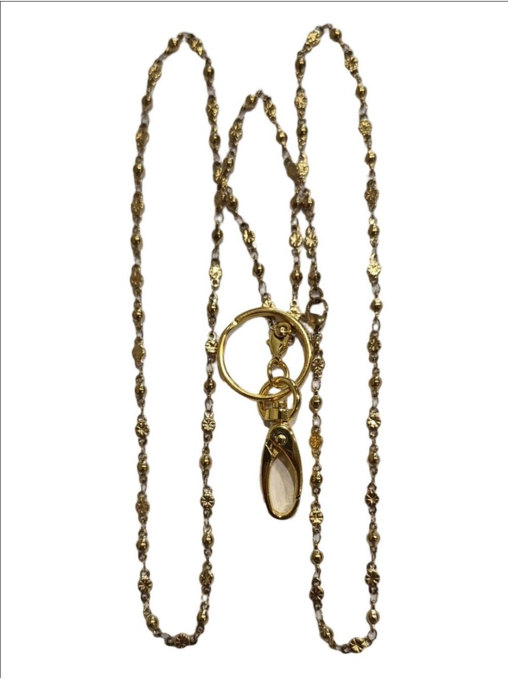 Gold Tone Textured Beaded Lanyard Necklace